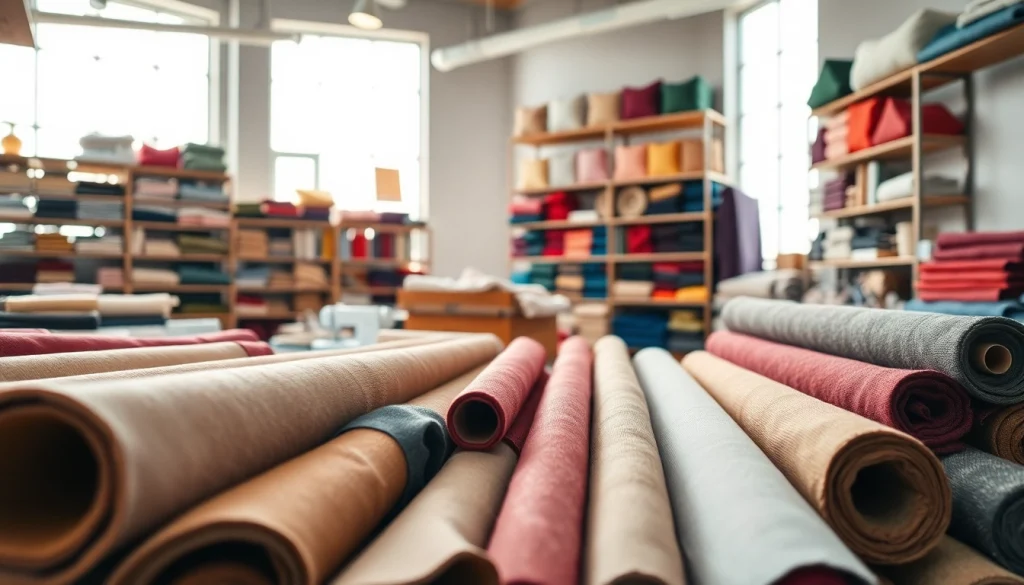 Canvas stoffen in een kleurrijke stoffenwinkel met diverse patronen en texturen.