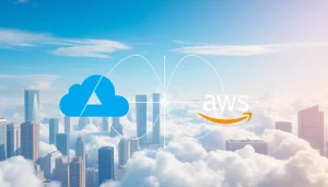 Visualize Azure & AWS Integration through digital networks showcasing cloud connectivity.