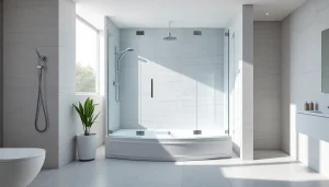 Präsentation der sonni Duschkabine in modernen Badezimmern mit eleganten Glaswänden.