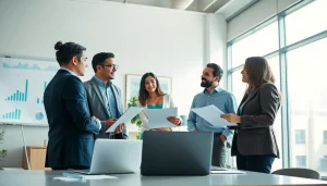 Engaged clients with a financial advisor discussing investment management San Antonio strategies in a modern office.