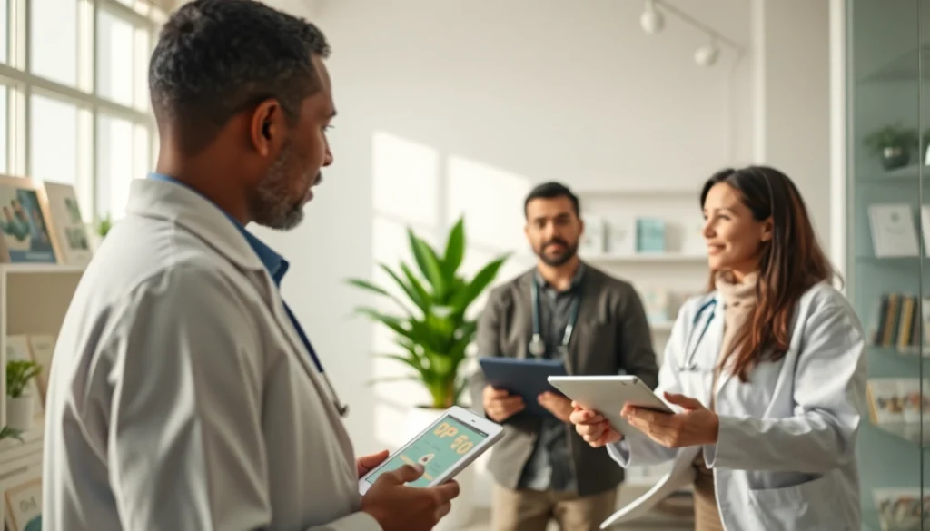 Engaging health conversation in a professional setting, promoting wellness and care.