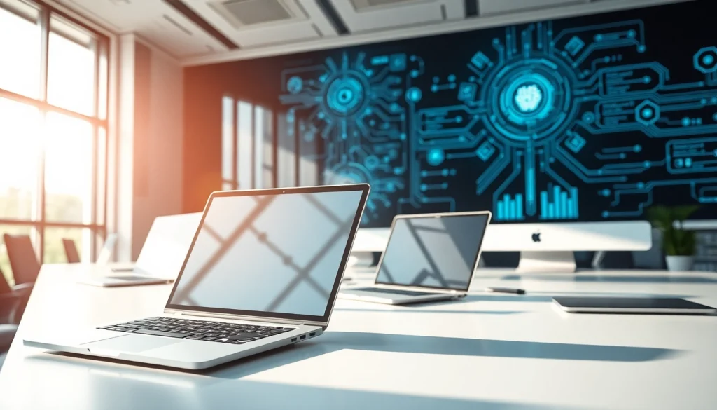 Engaging technology workspace highlighting innovative devices with sleek designs and interfaces.