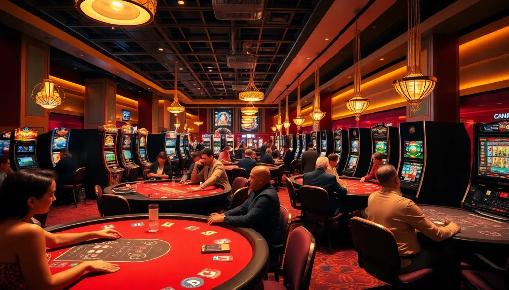 Experience vibrant atmosphere of Canada online casinos with engaging players and luxurious gaming tables.