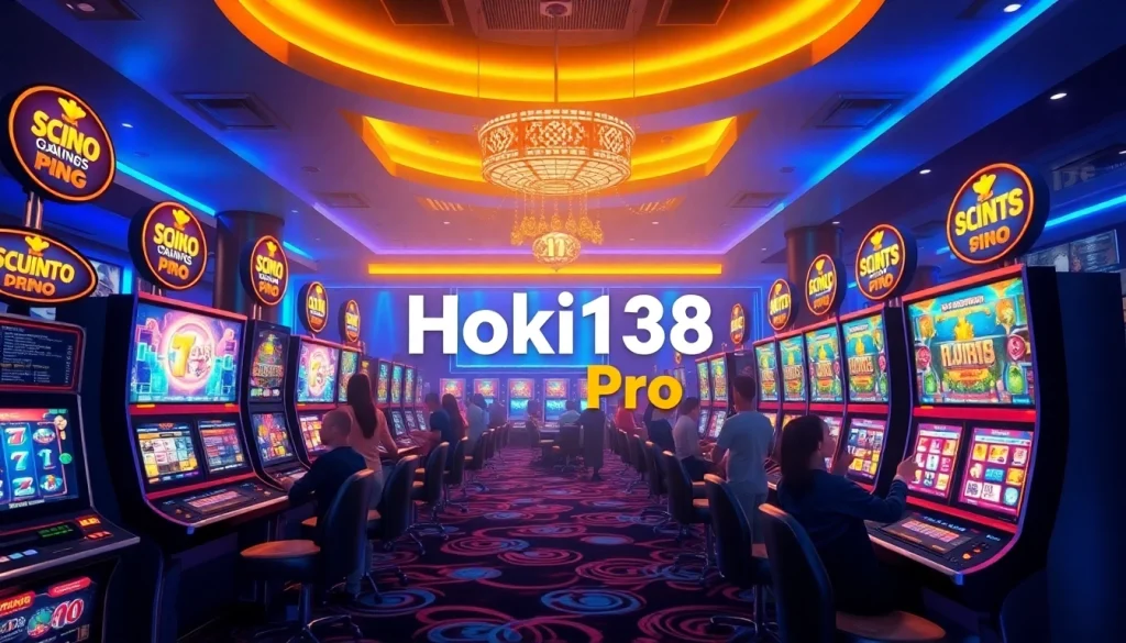 Exciting gaming environment featuring Hoki138 Pro slot machines and players in a vibrant casino atmosphere.