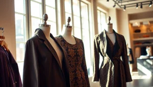 Showcase of Rivelle fashion pieces highlighting elegance and style in a boutique.