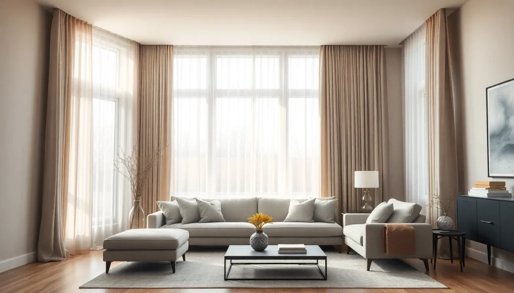 Verduisterende gordijnen in een sfeervolle woonkamer creëren een rustige en stijlvolle ambiance.