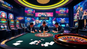 Engage in thrilling casino gameplay at tylekeo.asia with professional poker players at a high-stakes table.