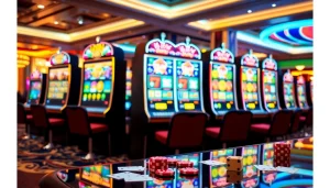 Experience the thrill of idn slot machines in a luxurious casino setting with vibrant colors.