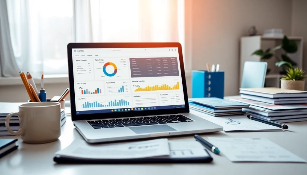View of an organized workspace showcasing an auto protection plan with a laptop and documentation.