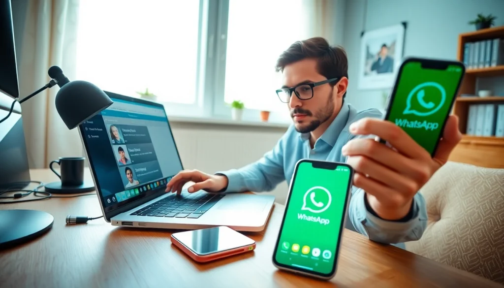 在温馨的家庭办公室中使用笔记本电脑浏览 WhatsApp网页版。