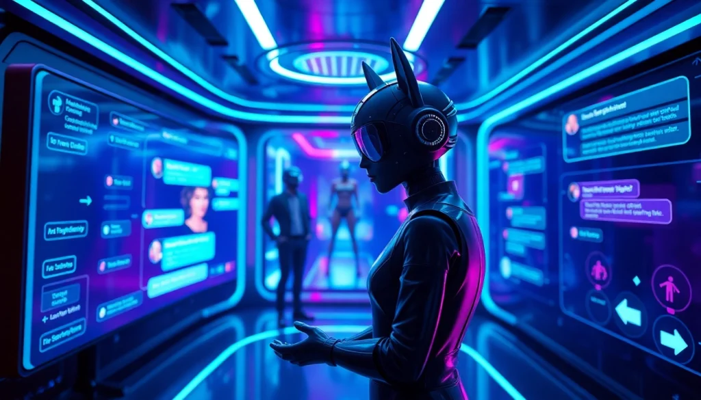 Engaging NSFW AI chat scene with modern digital interfaces and interactive elements for adults