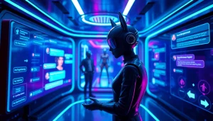 Engaging NSFW AI chat scene with modern digital interfaces and interactive elements for adults