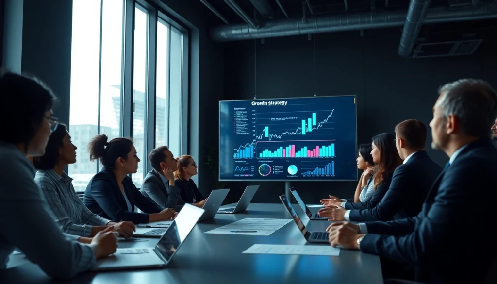 Analyze growth strategy trends during a collaborative business meeting.