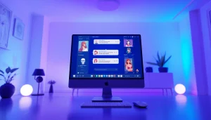 NSFW AI chatbot interface showcasing vibrant character interactions in a modern setting.