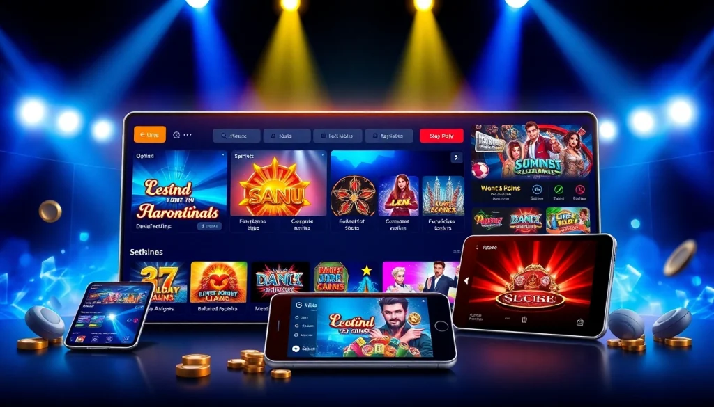 Cảnh hấp dẫn của Saowin APK thể hiện nhiều tùy chọn trò chơi trực tuyến đa dạng trong một casino sống động.