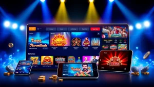 Cảnh hấp dẫn của Saowin APK thể hiện nhiều tùy chọn trò chơi trực tuyến đa dạng trong một casino sống động.