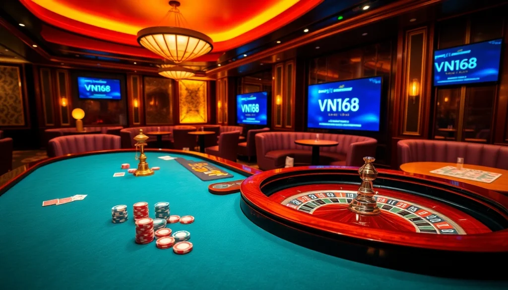 Track vN168 flight status in a vibrant casino setting with poker chips and a roulette wheel.
