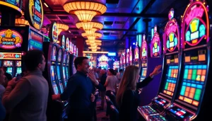 Menangkan slot depo 1000 dengan keseruan mesin slot berwarna-warni di kasino yang ramai.