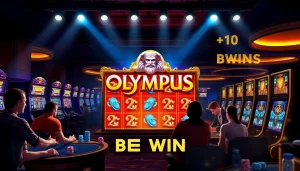 Pemain menikmati pengalaman yang mendebarkan pada mesin slot Olympus di tengah suasana kasino yang ramai.