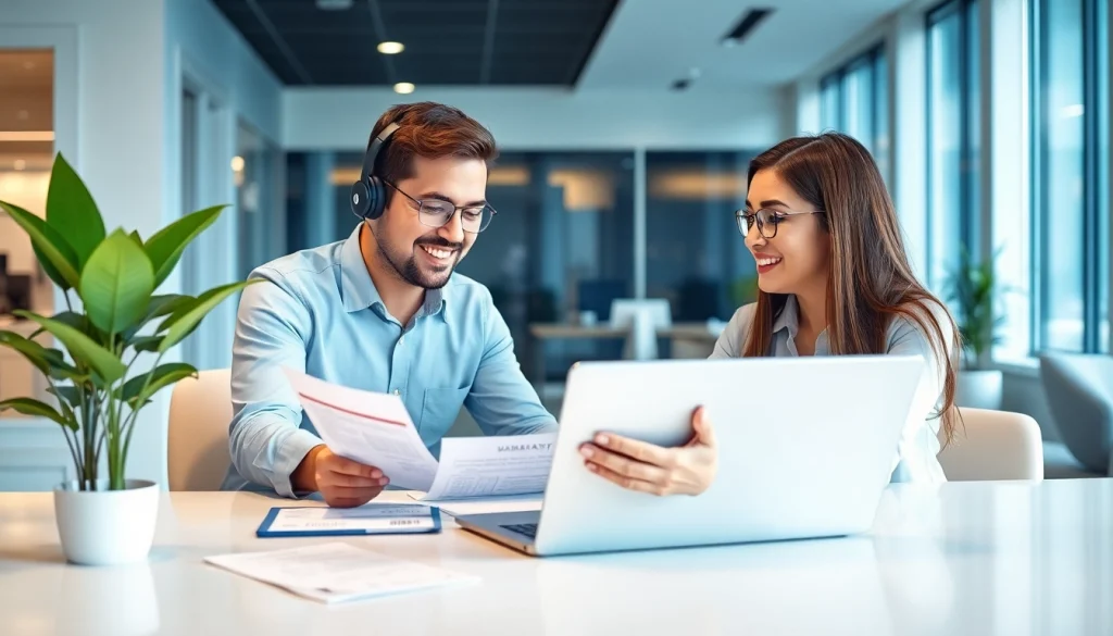 Resolve fast warranty claims efficiently with a customer service expert in a modern office.