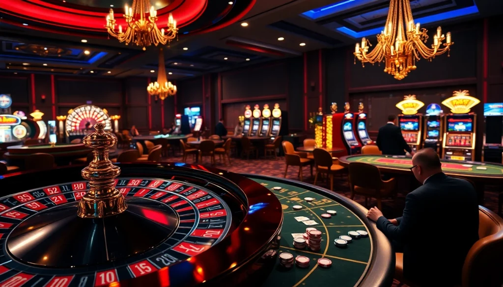 Exciting casino scene featuring players engaged in gambling activities, promoting tylekeo.asia for better betting insights.