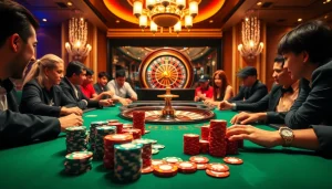 Experience the thrill of gaming at gg88 with vibrant poker chips and an enticing roulette wheel.