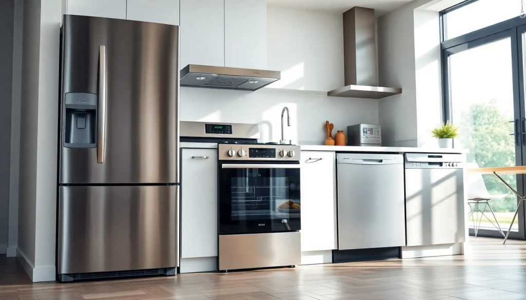 Showcase of stylish home appliances in a well-lit kitchen environment.