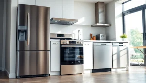 Showcase of stylish home appliances in a well-lit kitchen environment.