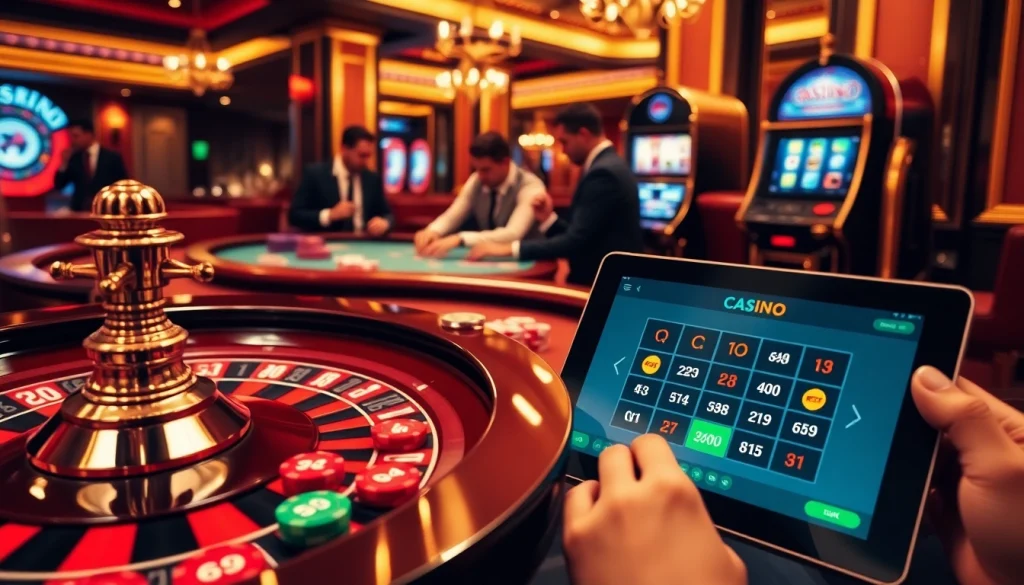 Découvrez l'excitation du casino en ligne argent réel avec des jetons de poker colorés et des tables de roulette.