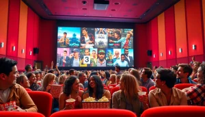 ดูหนัง ในโรงภาพยนตร์ที่คึกคัก สนุกสนานและสว่างไสว