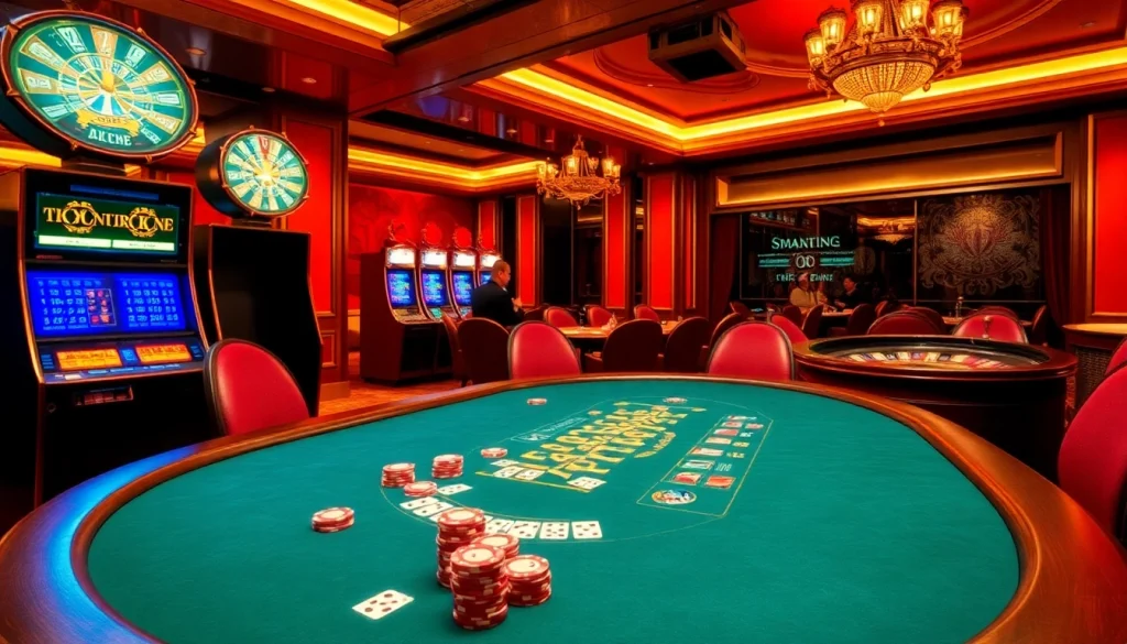 Des joueurs profitant d'un jeu à enjeux élevés dans un casino fiable en ligne avec des jetons de poker et des cartes vibrants.