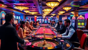 Découvrez l'excitation du casino fiable en ligne avec des joueurs profitant de jeux dynamiques à des tables luxueuses.
