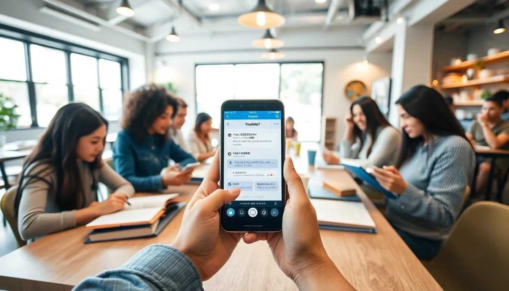 Youdao app in a vibrant coffee shop setting, showcasing user engagement with modern translation technology.