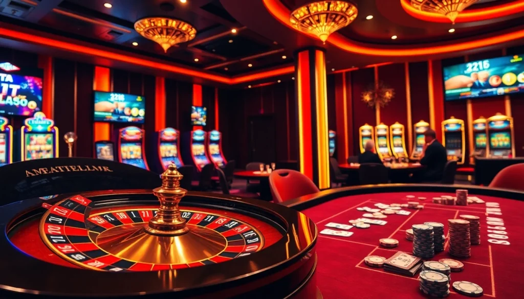 Découvrez l'attrait d'un casino fiable en ligne avec des joueurs profitant des cartes et de la roulette.