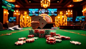 Vivez l'excitation du meilleur casino en ligne France avec des jetons de poker vibrants et une roue de roulette.