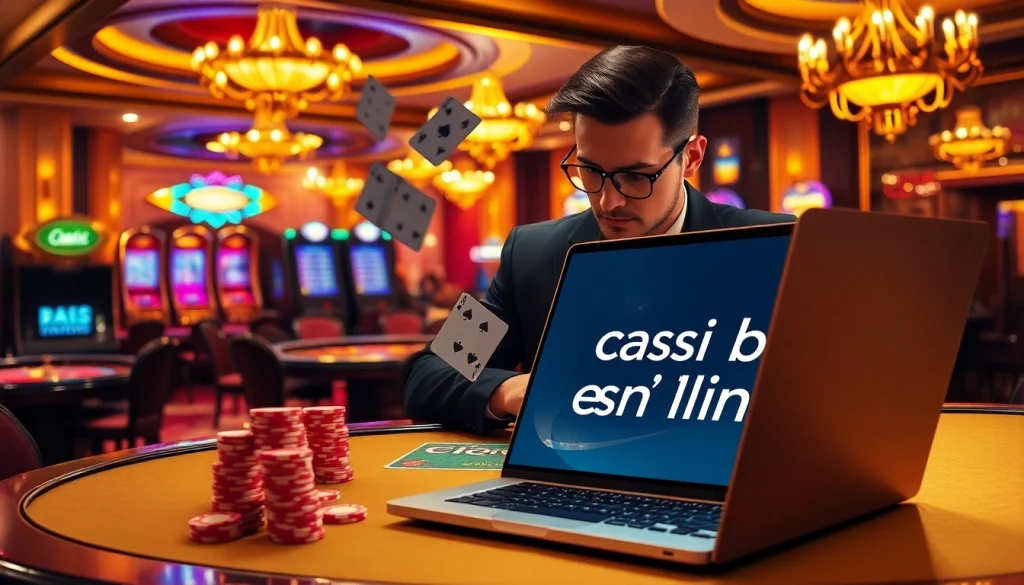 Vivez un gameplay palpitant dans un cadre luxueux au casino fiable en ligne, avec des jetons de poker et une roulette.