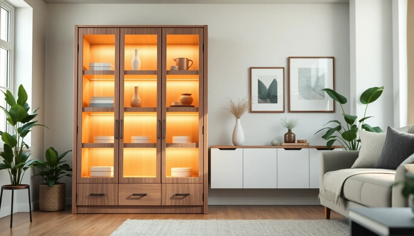 Stylish storage cabinet organizing space with decorative accents.